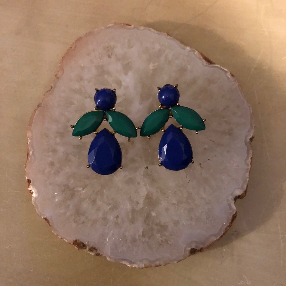 Blue and green statement earrings